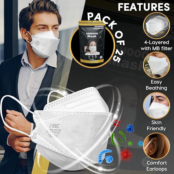 25 PCS INDIVIDUALLY WRAPPED FFP2 Face Masks Uk certified face masks FFP2 mask N95 face Mask uk n95 mask respiaror 4-Layer Filtering FFP2 Mask with CE Marks – UK'