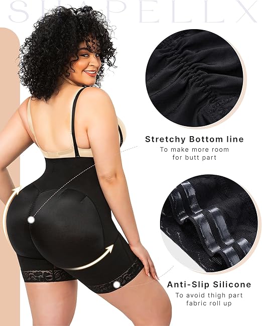 SHAPELLX Fajas Colombianas Shapewear for Women Tummy Control Plus Size Postpartum Body Shaper Butt Lifting Bodysuit, A1-black, Medium
