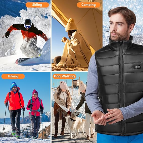 Geegear Men's Heated Vest, Electric Heated Gilet with 5 Heating Zones Lightweight USB Winter Body Warm Jacket Waterproof Vest for Outdoor Hunting Hunting Fishing (Battery Not Included)