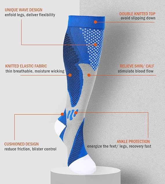 Compression Socks (2 Pairs) for Men Circulation 20-30 mmhg Medical Compression Stockings Women Nursing (Black, XXL)