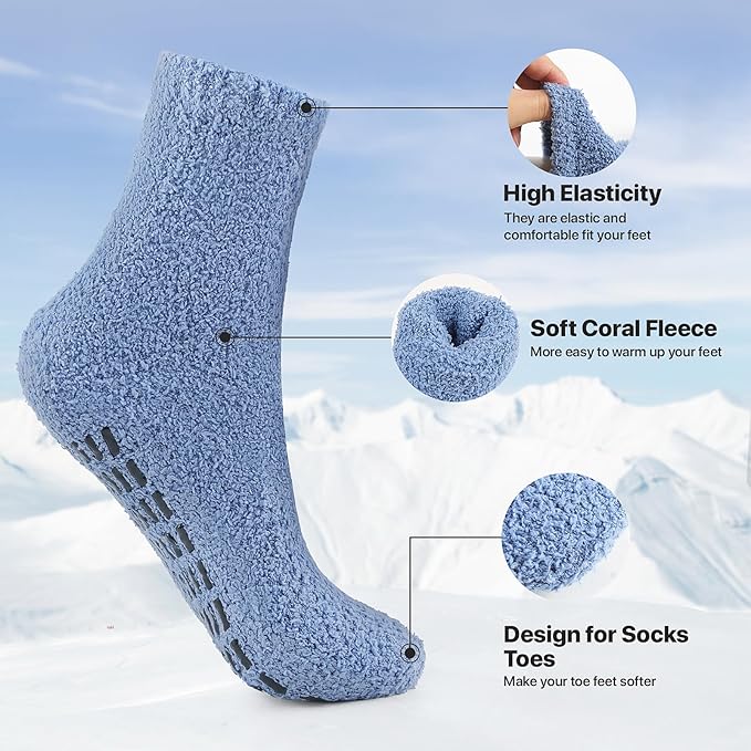 SIMIYA 5 Pairs Mens Fluffy Socks Winter Warm Slipper Socks Cosy Thermal Socks Non Slip Fleece Bed Socks, Multicolor, 6-12