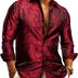 Barry.Wang Men Dress Shirt Silk Luxury Paisley Floral Long Sleeve Big and Tall Wedding Party Casual Business Formal Shirts Red, 2XL