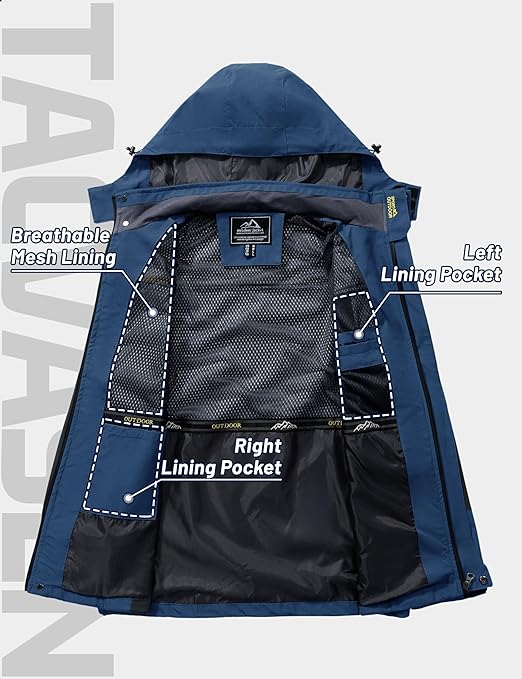 TACVASEN Military Jacket Mens Waterproof Outdoor Jacket Bomber Flight Breathable Warm Outdoor Ski Snow Skiing Sports Jacket Denim Blue, XXL