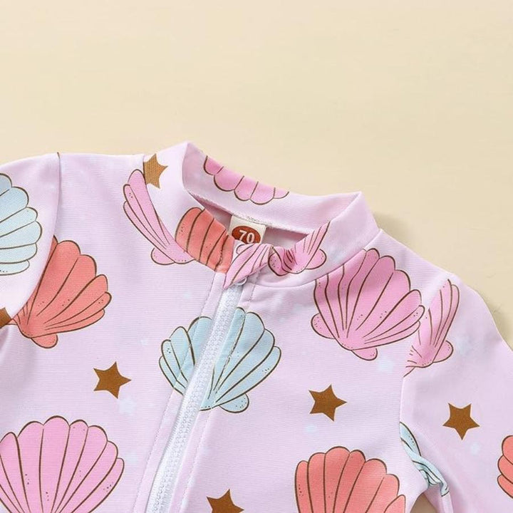 MoccyBabeLee Baby Girl Swimming Suit Swimsuit Long Sleeve One Piece Swimwear Zip Rash Guard Wetsuit Swimming Bathing Beachwear 6-12 Months