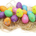 Easter Decoration - 24x Decorated Easter Glitter Eggs and Grass - 3cm X 4cm - For Easter Basket Decoration, Easter Egg Hunt, Party Decoration