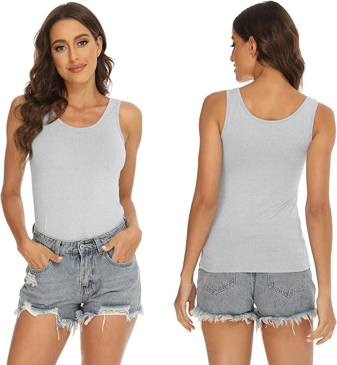 BQTQ 5 Pcs Tank Tops for Women Undershirt Sleeveless Vest Tops for Women and Girls (Black, White, Grey, Pink, Beige, L)