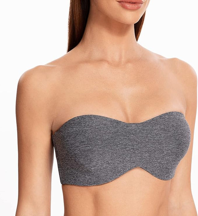 MELENECA Plus Size Strapless Bra, Minimiser, Unpadded Underwire, Transparent Straps, for Women, Grey Heather, 34E