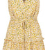 Women's Floral Strap Sundress High Waist Flounce Dress Vintage Mini Dress Beach Dress, Yellow, XL