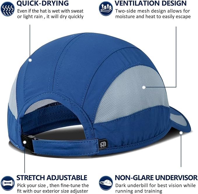 GADIEMKENSD Quick Dry Sports Hat Lightweight Breathable Soft Outdoor Running Cap Baseball Caps for Men (Blue, M)