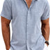COOFANDY Mens Linen Shirts Short Sleeve Summer Button Down Beach Shirt, White, M