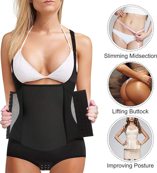 Chumian Women Waist Trainer Corset Firm Control Shapewear Slim Full Body Shaper Open Bust Bodysuit (Black, X-Large)