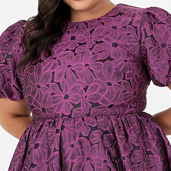 Lovedrobe Womens Ladies Plus Size Dress Curve Skater Midi Back Keyhole Short Sleeves Floral Flowers Crew Neck High Waist A-line Size 16