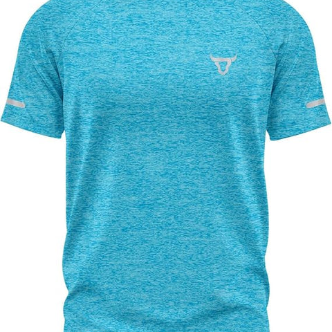 Mens Short Sleeve T-Shirts Workout Athletic Fit Moisture Wicking Fast Drying Reflective Logo Sports T-Shirts Tops Sea Blue