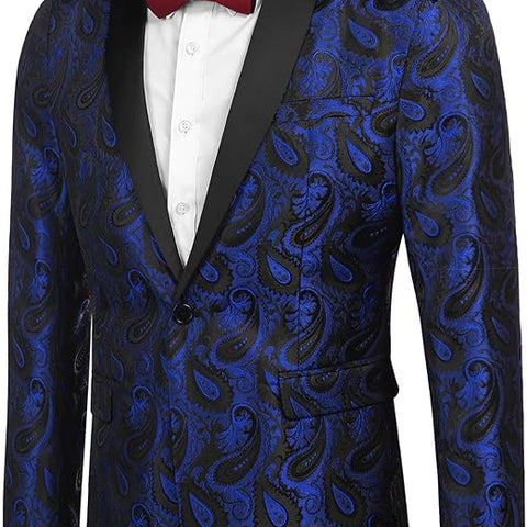 COOFANDY Mens Paisley Suit Lapel Jackets Tuxedo One Button Dinner Jacket Smart Blazer Retro Slim Fit Coat Party Blue XXL