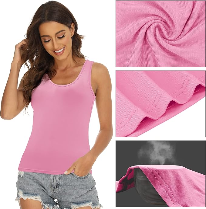BQTQ 5 Pcs Tank Tops for Women Undershirt Sleeveless Vest Tops for Women and Girls (Black, White, Grey, Pink, Beige, L)