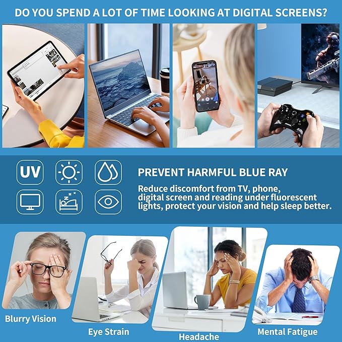 JM 3 Pack Oversize Reading Glasses for Women, Fashion Square Blue Light Blocking Readers +2.25
