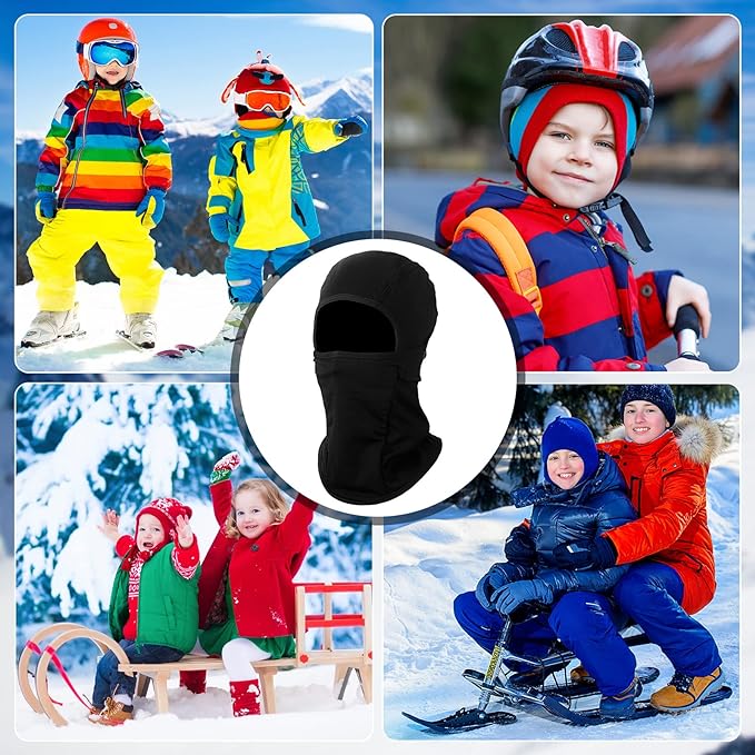 Kids Ski Mask Balaclava Fleece Face and Neck Cover Mask Thermal Kids Balaclava Windproof Face Warmer Winter Face Mask for Boys Girls Children Cycling Running Skiing Snowboarding Winter (Black)