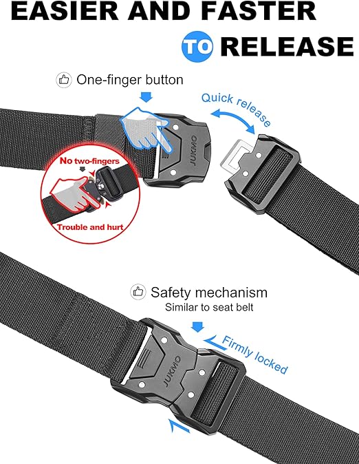 JUKMO Quick Release Tactical Belt, Military Work 1.5" Nylon Web Hiking Belt with Heavy Duty Seatbelt Buckle (Small-for Waist 30"-36" (Length 45"), Black)