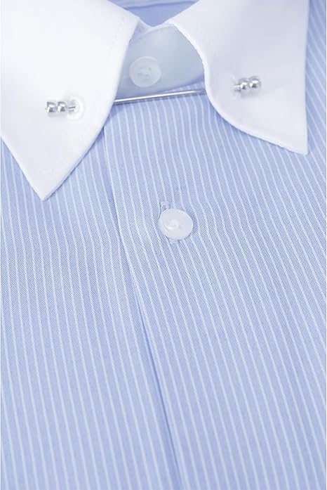 Jack Martin London Blue Striped Pin Collar Formal Shirts for Adult Men | Mens Long Sleeve Dress Shirt with Collar Bar (Blue,M)