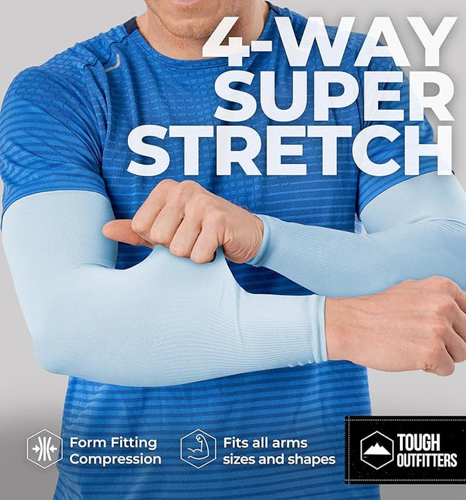 Tough Outdoors Sun Protection Sleeves - UV Arm Sleeves for Men and Women - Golf Cooling Arm Sleeves - Baseball Sun Sleeves