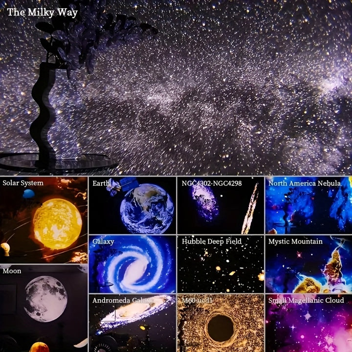 Galaxy Star Projector – 360° Night Light with 12 Interchangeable Discs
