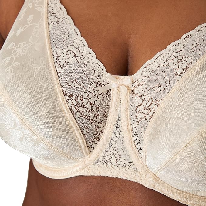 Playtex Women's Secrets Love My Curves Signature Floral Underwire Full Coverage Bra US4422 - Beige - 36DD
