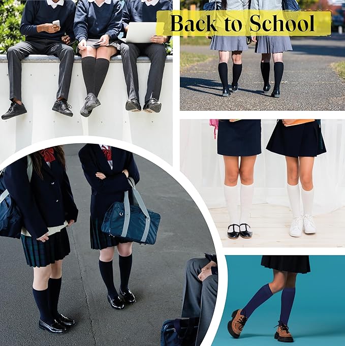 Mysocks Knee High Socks Men Womens Girls Cotton Seamless Toe White Long Socks Knee Length Knee Socks White,8-11