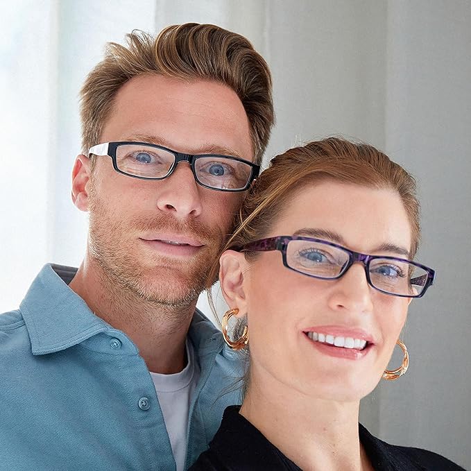 Opulize Ace Reading Glasses 6 Pack Classic Everyday Narrow Frame Scratch Resistant Spring Hinges Black Blue Pink Purple Green Red Mens Womens RRRRRRR32-13456Z +2.50