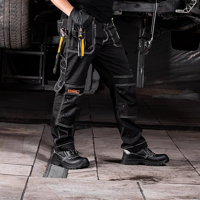Black Hammer Men's Durable Lightweight Work Trousers Safety Cargo Pants for Men with Knee Pad & Multiple Pockets Professional Workwear for All Jobs Zilla Black (32W / 31L)