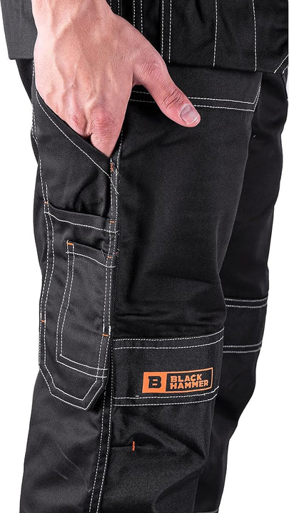 Black Hammer Men's Durable Lightweight Work Trousers Safety Cargo Pants for Men with Knee Pad & Multiple Pockets Professional Workwear for All Jobs Zilla Black (32W / 31L)