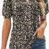 EFFAN Ladies Summer Tops Womens Casual T Shirts V Neck Elegant Floaty Floral Printed Tunic Blouse Floral Black L (UK 16-18)