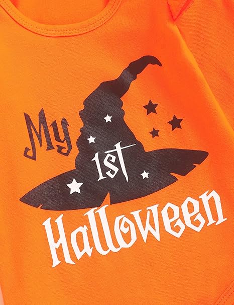 Baby Girl My First Halloween Christmas Clothes Set Romper+Shorts Bow 4PC Newborn Christmas Halloween Outfits