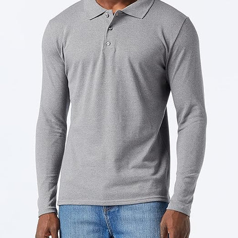 FM London Long Sleeve Polo Shirts Mens | Regular Fit Men's Polos Ideal for Formal and Casual Wear | Comfortable, Soft, Cotton Rich