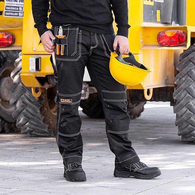 Black Hammer Men's Durable Lightweight Work Trousers Safety Cargo Pants for Men with Knee Pad & Multiple Pockets Professional Workwear for All Jobs Zilla Black (32W / 31L)