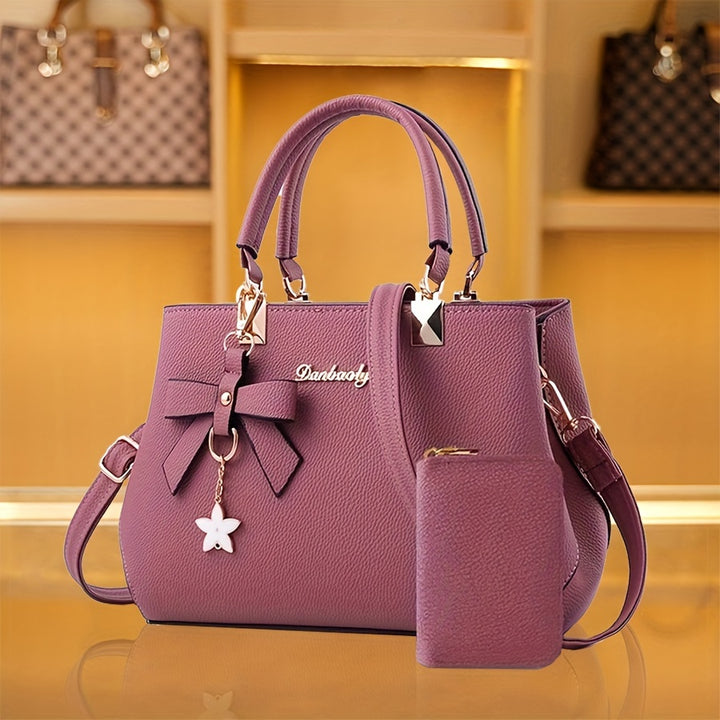 Chic Women’s Bow Handbag – Top Handle Satchel with Coin Purse & Adjustable Strap