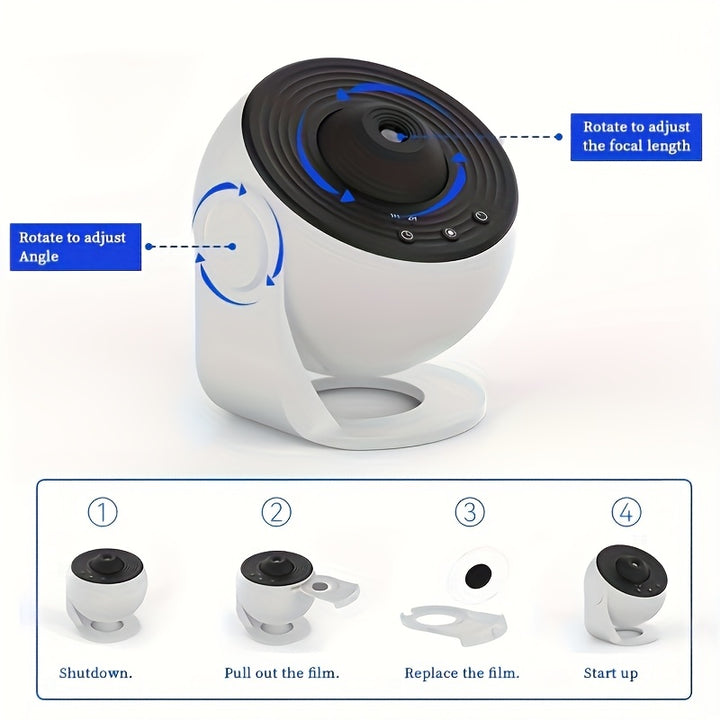 Galaxy Star Projector – 360° Night Light with 12 Interchangeable Discs