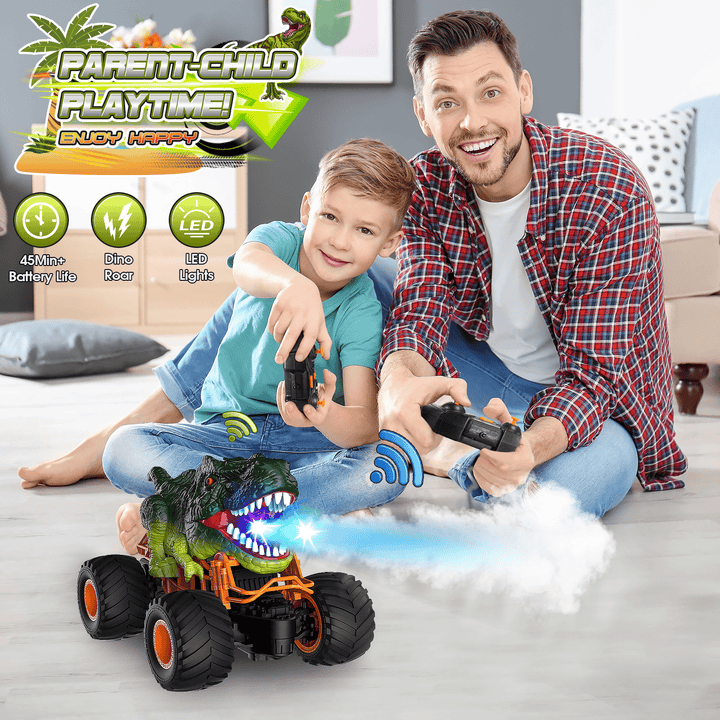 Dinosaur RC Car for Kids – 1:16 Scale Monster Truck with LED, Sound & Spray