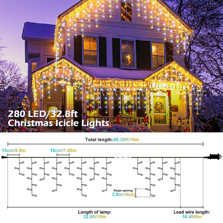10m LED Icicle Lights – 8 Mode Fairy String for Christmas & Outdoor Decor