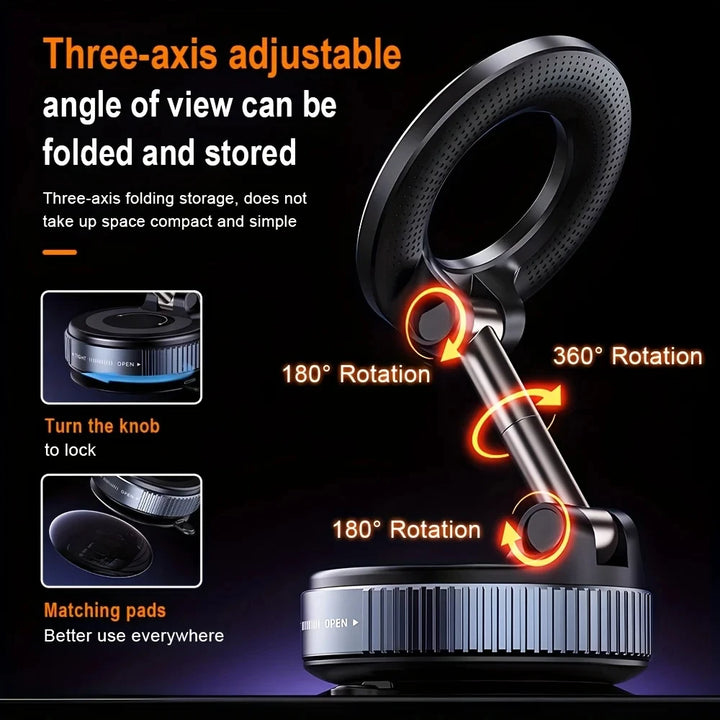 K007 Magnetic Car Phone Holder – Foldable 360° Adjustable Vacuum Mount