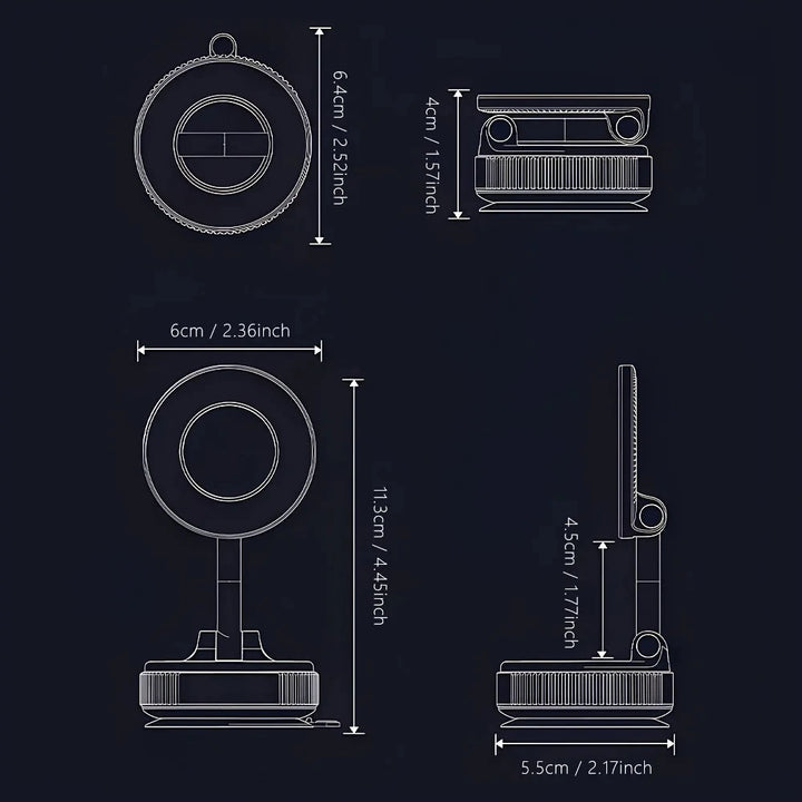 K007 Magnetic Car Phone Holder – Foldable 360° Adjustable Vacuum Mount