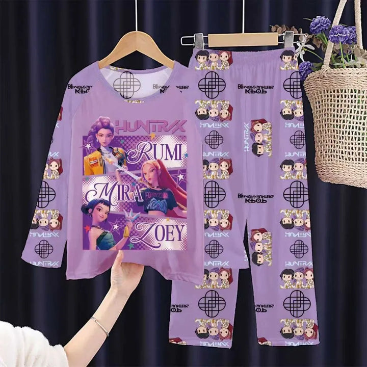 Kids KPop Demon Hunters Pyjamas Set Girls Long Sleeve 2PCS Sleepwear