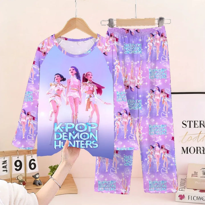 Kids KPop Demon Hunters Pyjamas Set Girls Long Sleeve 2PCS Sleepwear