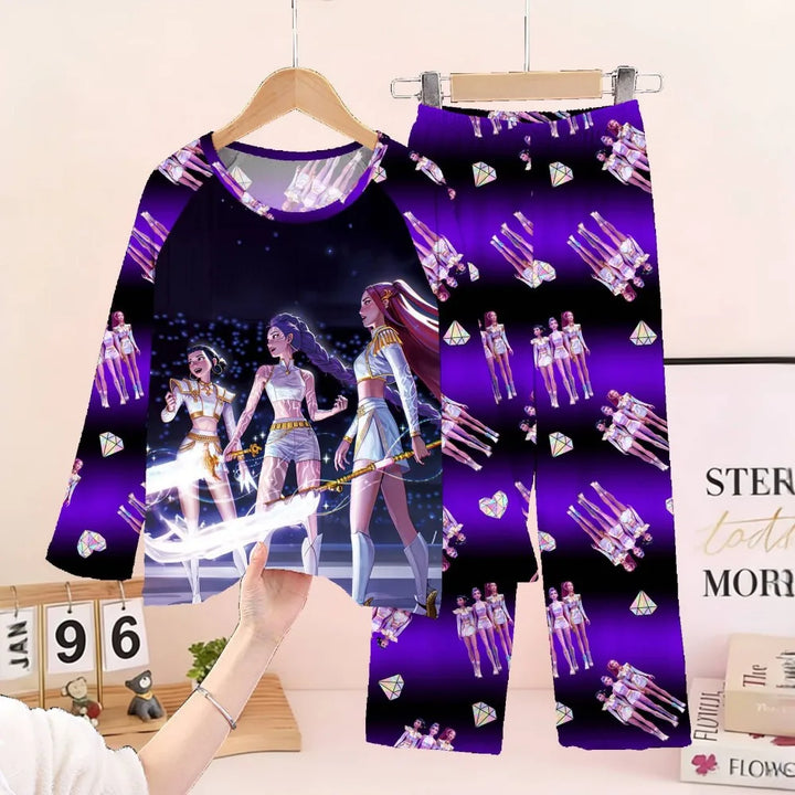 Kids KPop Demon Hunters Pyjamas Set Girls Long Sleeve 2PCS Sleepwear