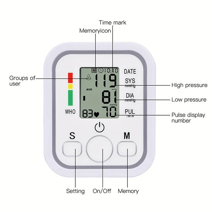 Digital Upper Arm Blood Pressure Monitor - Automatic Tonometer with Pulse Measurement for Medical Use"
