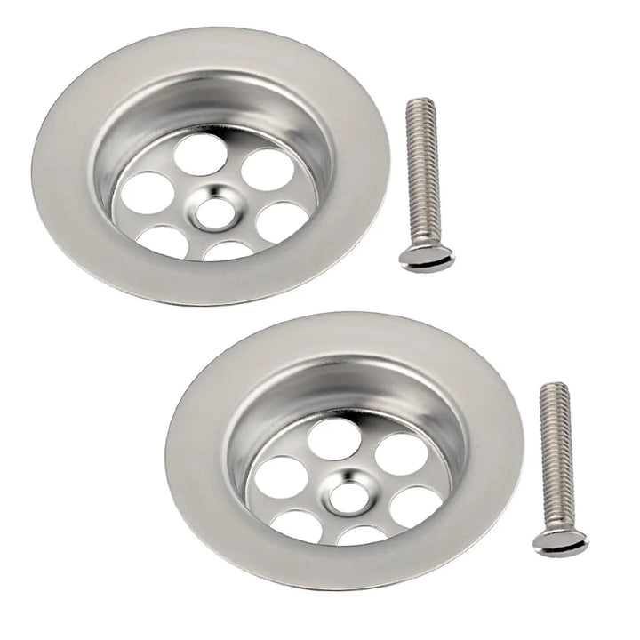 2x Sink Drain Plug Covers with Screw – Bath Plug Hole Filter & Threaded Adapter Set