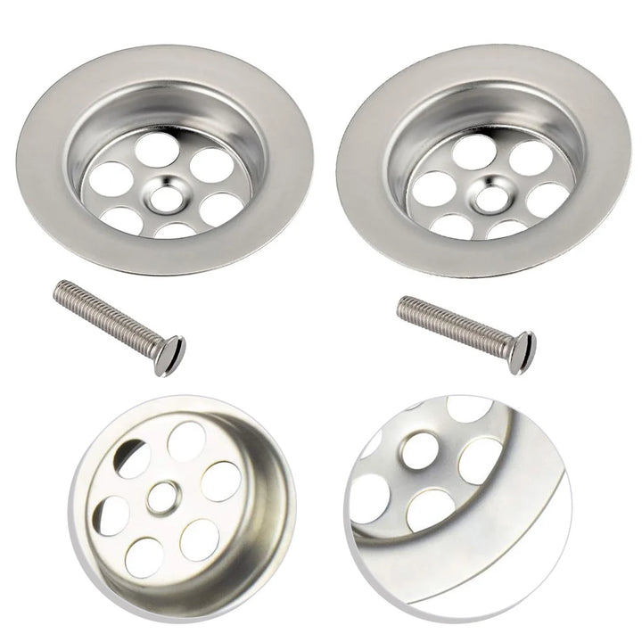 2x Sink Drain Plug Covers with Screw – Bath Plug Hole Filter & Threaded Adapter Set