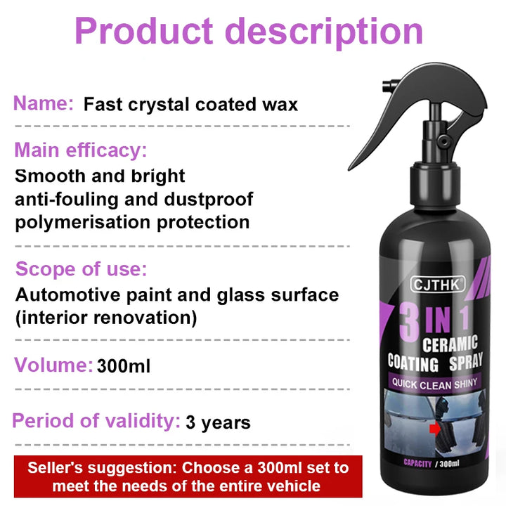 3-in-1 Car Ceramic Nano Coating – Hydrophobic Paint Polish Protection Liquid