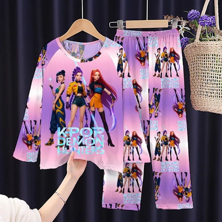 Kids KPop Demon Hunters Pyjamas Set Girls Long Sleeve 2PCS Sleepwear