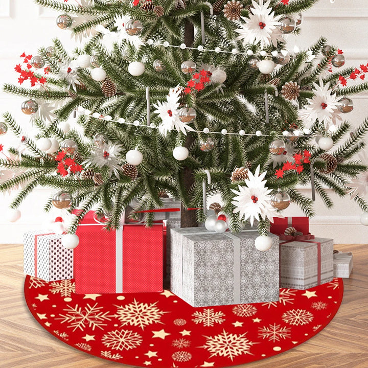 35.4'' Christmas Tree Skirt – Snowflake Pattern Holiday Decor Mat
