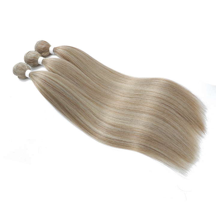 Blonde Straight Hair Bundles – Synthetic Yaki Weave Extensions Smooth Full Ends